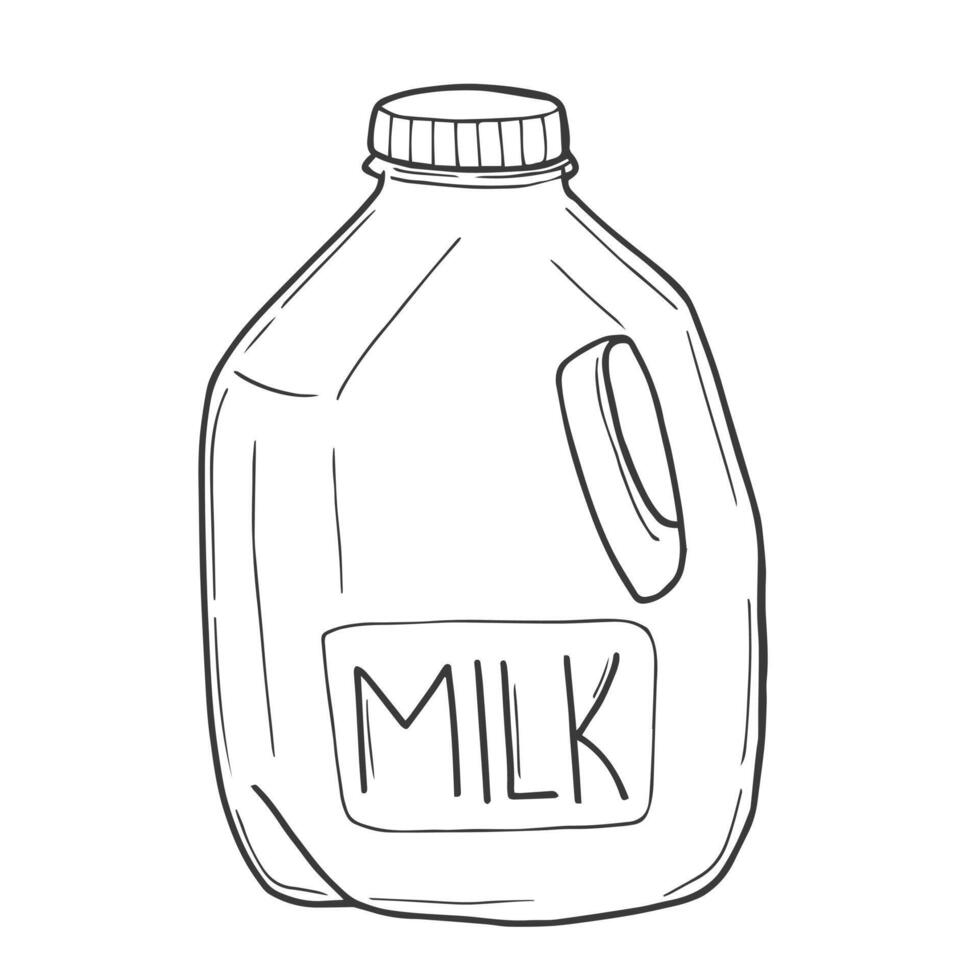 outline bottle milk icon. Milk gallon sketch. Dairy product in plastic packaging. vector