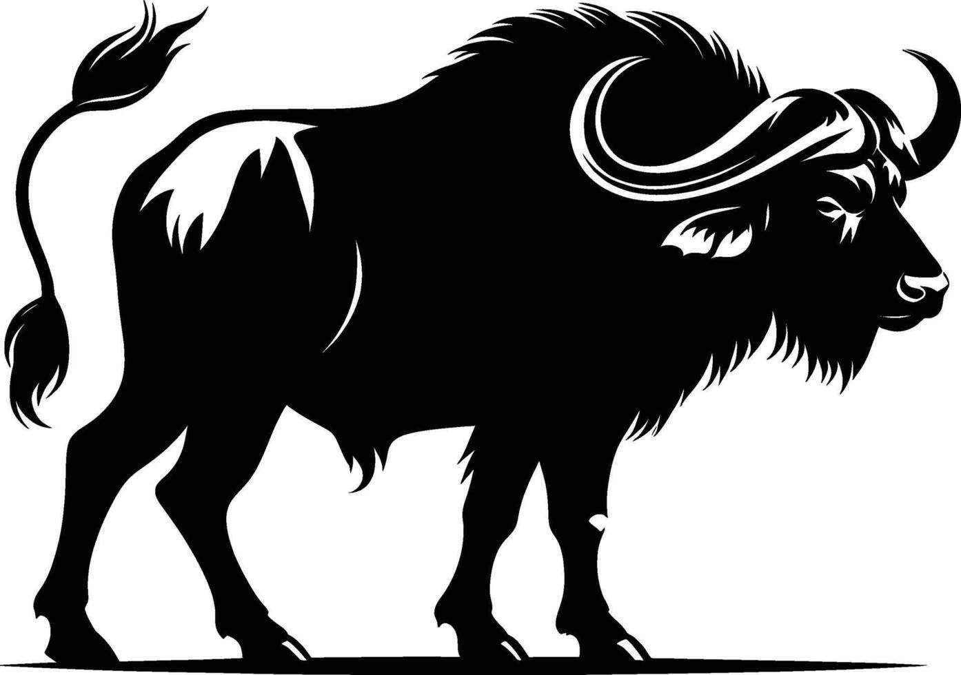 Bold African Buffalo Silhouette on Crisp White Background vector