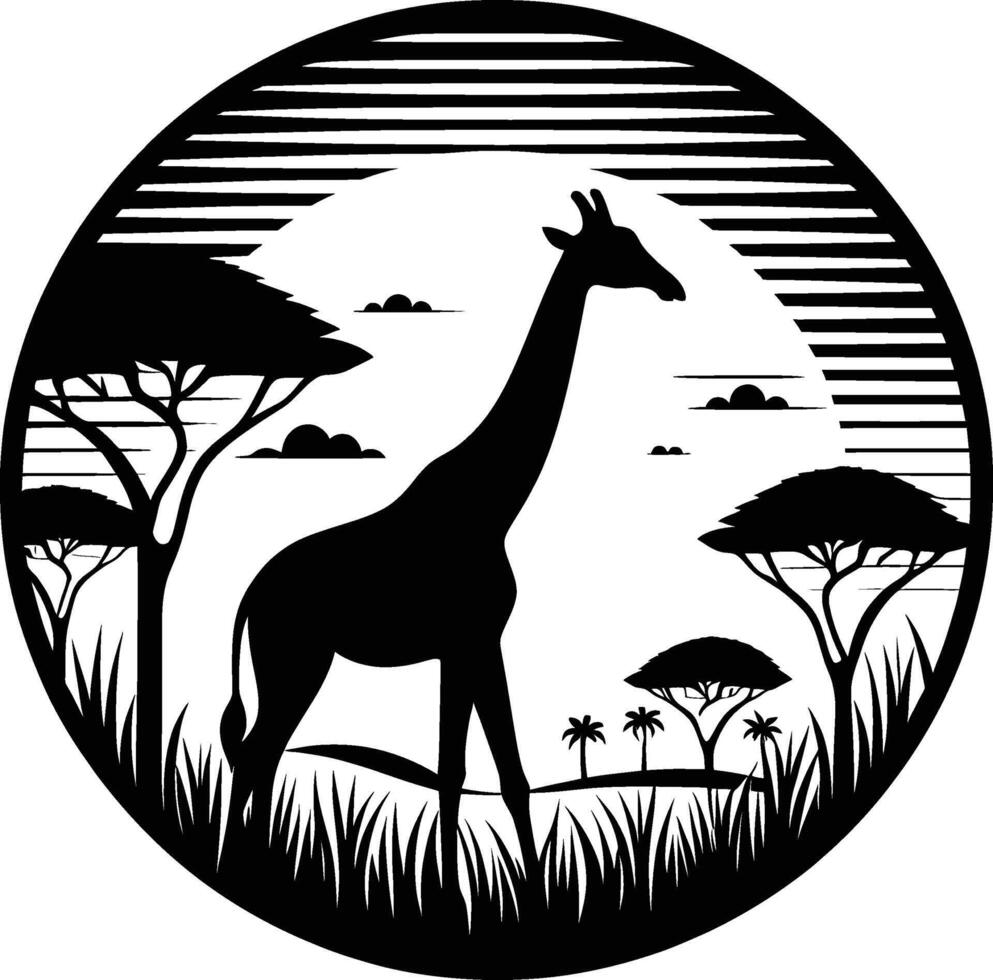 Detailed Giraffe Silhouette with Long Neck on White Background vector
