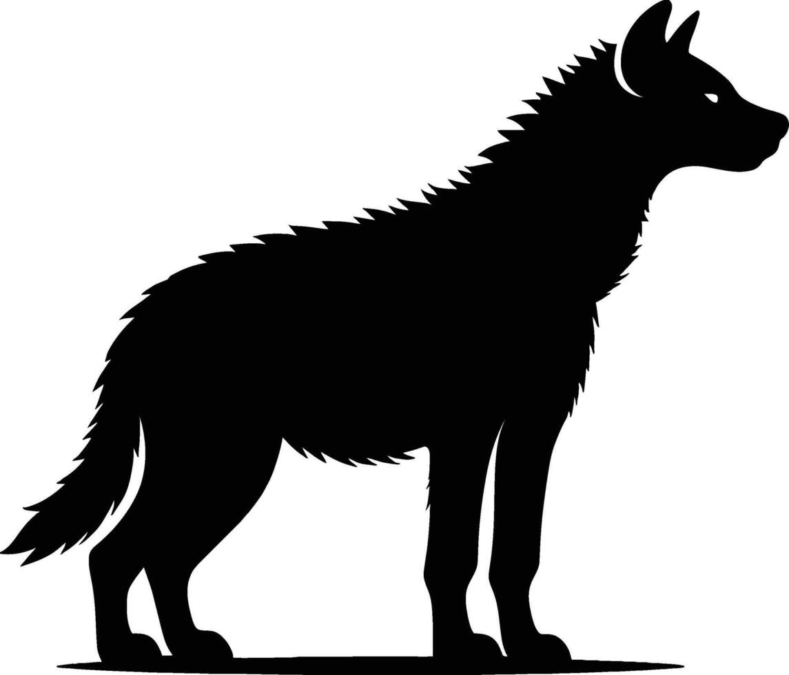 Strong Hyena Silhouette Standing on White Background vector