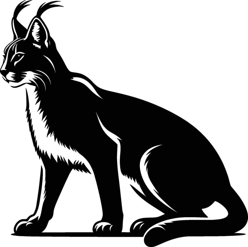 Aggresive Caracal Silhouette on a White Background vector