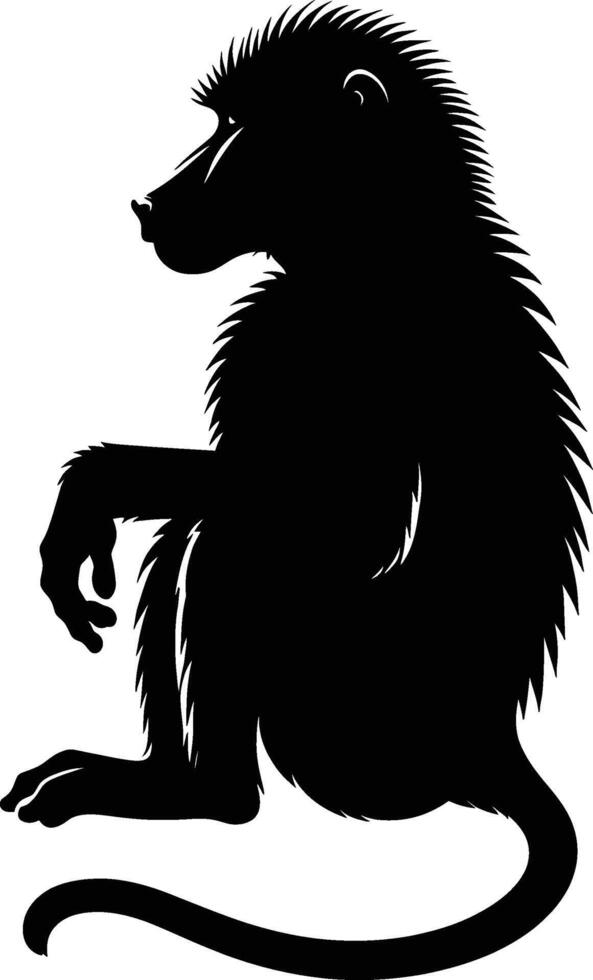 Distinct Baboon Silhouette with Raised Tail on White vector
