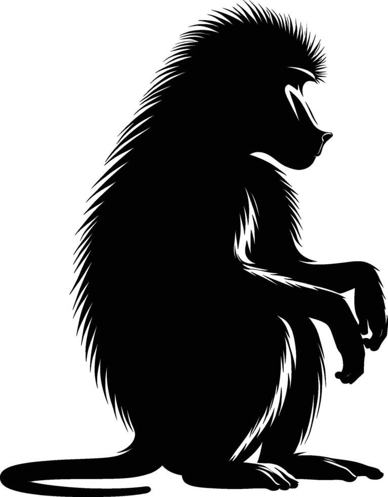 Artistic Baboon Silhouette in Natural Pose on White Background vector
