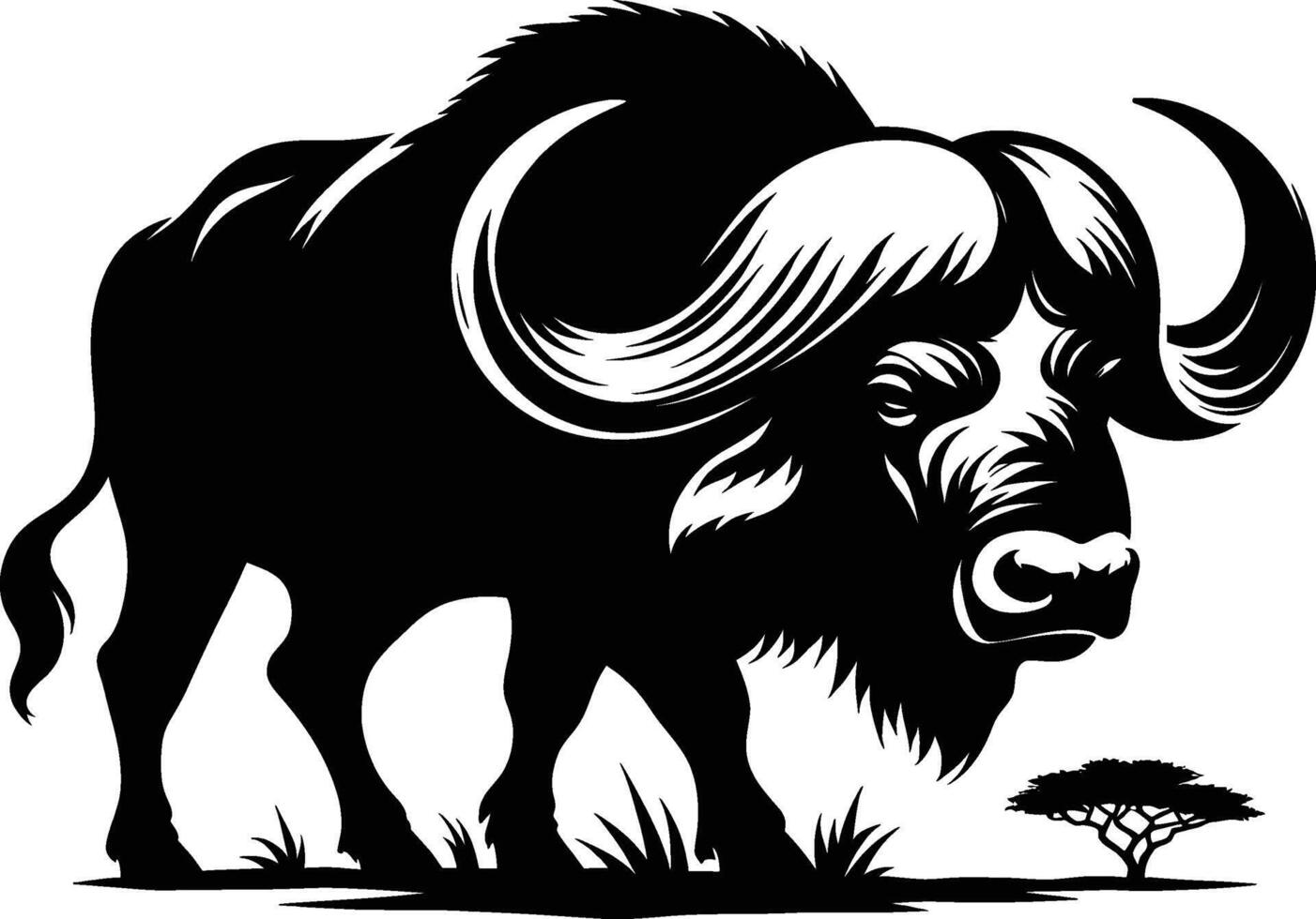 Minimalist Buffalo Silhouette with Horns on White Canvas vector
