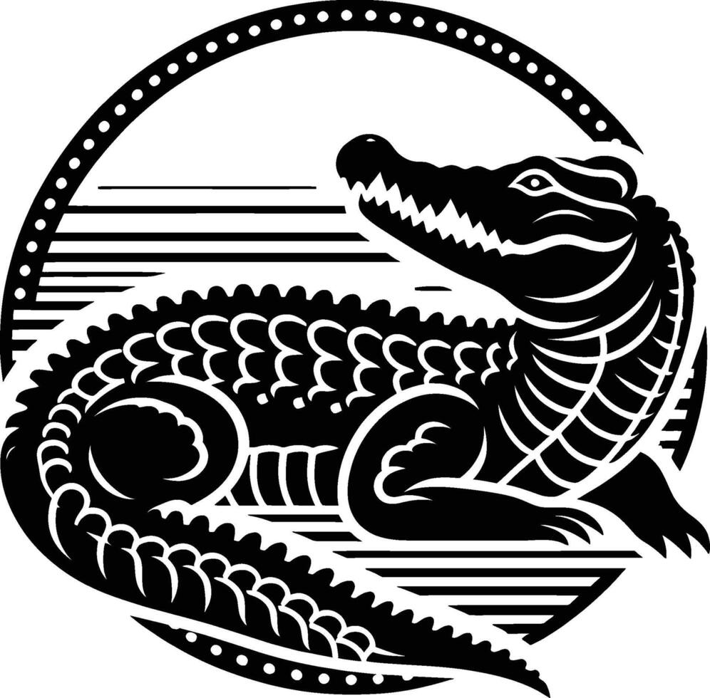 Side View of Crocodile Silhouette on White Background vector