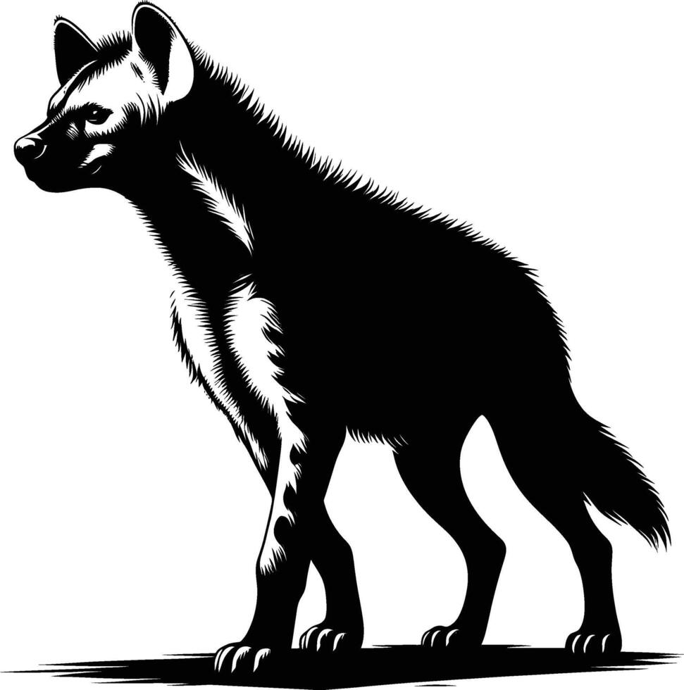 Aggressive Hyena Silhouette Facing Forward on White Background vector