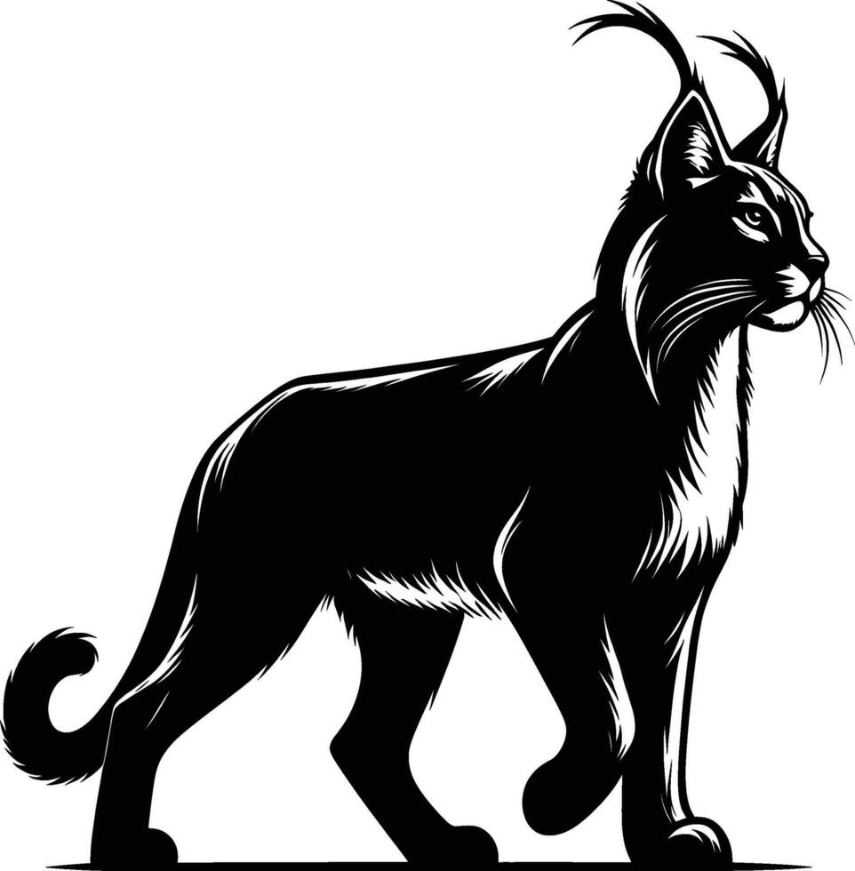 Minimalist Caracal Silhouette with Ears Raised on White vector