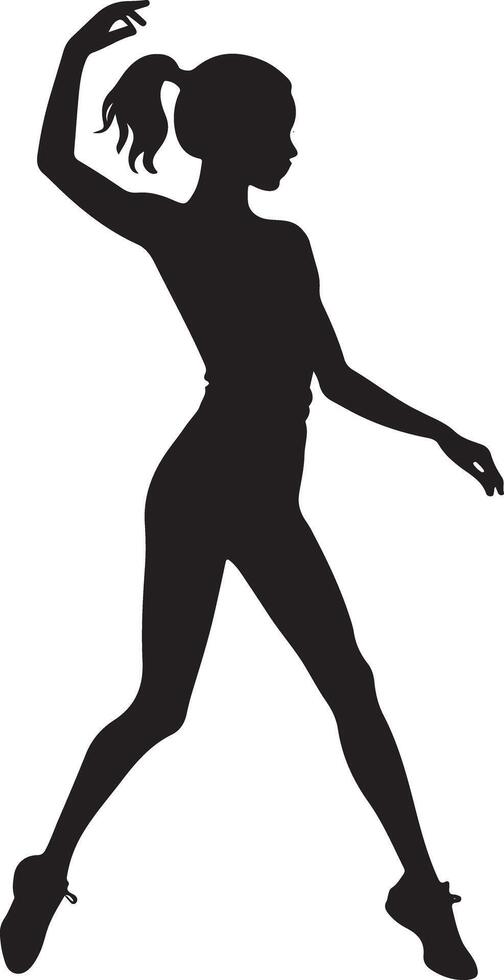 Dynamic Girl Dancing Silhouette with Raised Arms on White Background vector
