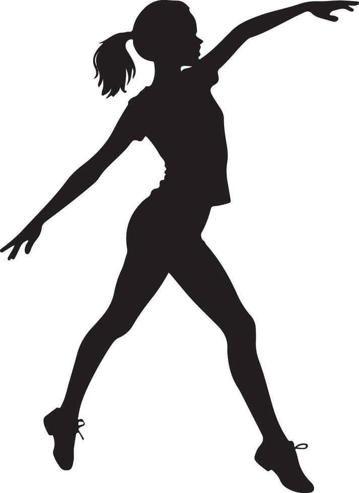 Joyful Girl Dancing Silhouette Facing Left on White Background vector