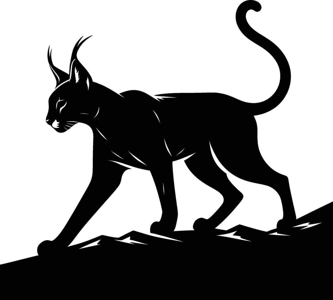 Caracal Silhouette Facing Left on Plain White vector