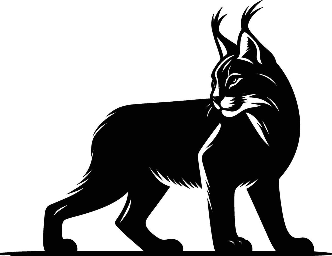 Caracal Silhouette in Alert Pose on White vector