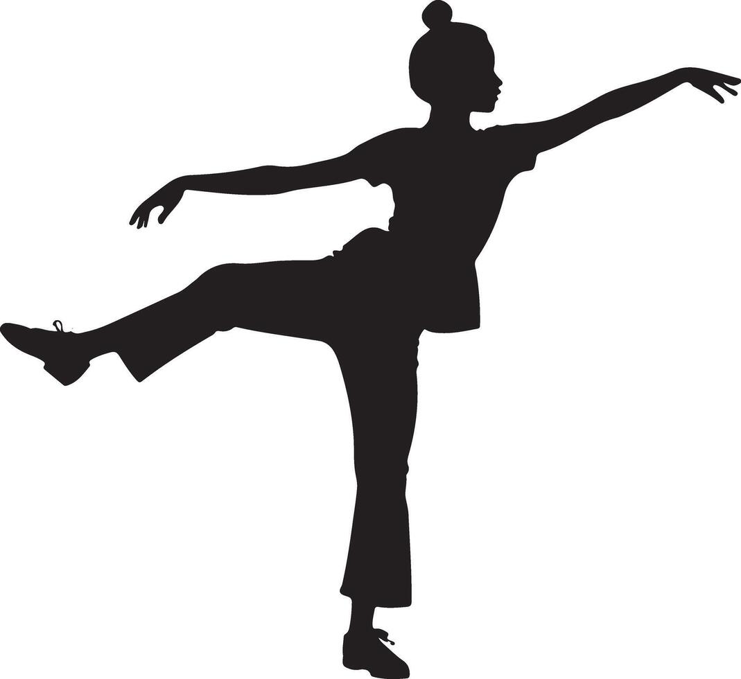 Artistic Girl Dancing Silhouette Twirling on White Background vector