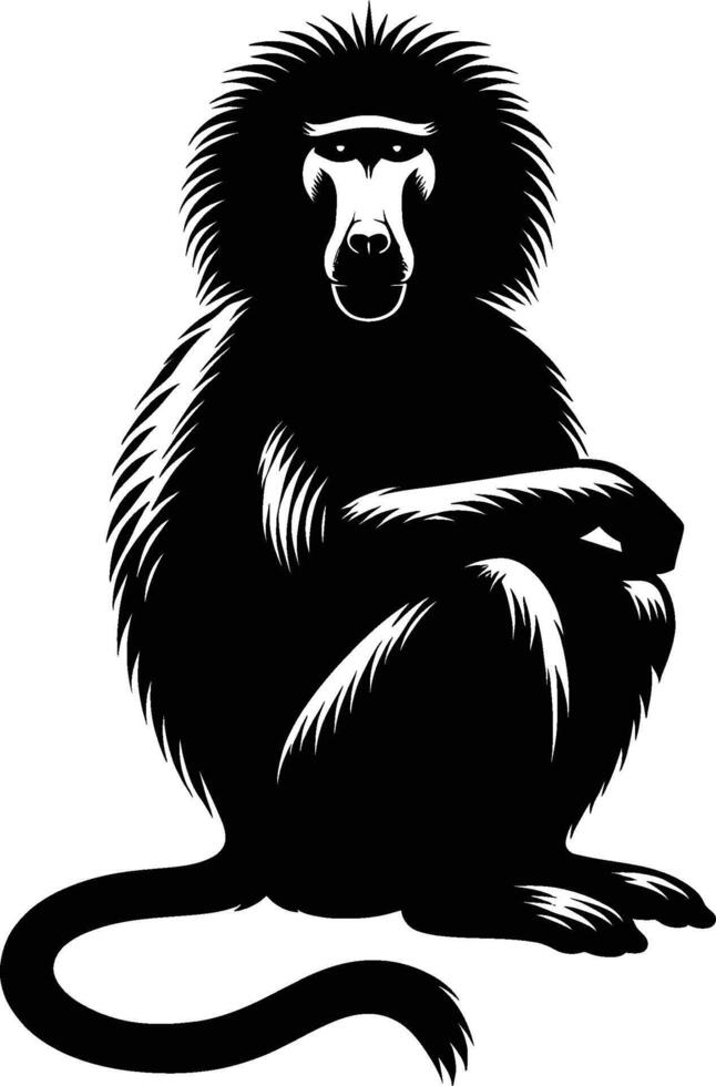 Minimalist Baboon Silhouette Illustration on Plain White vector