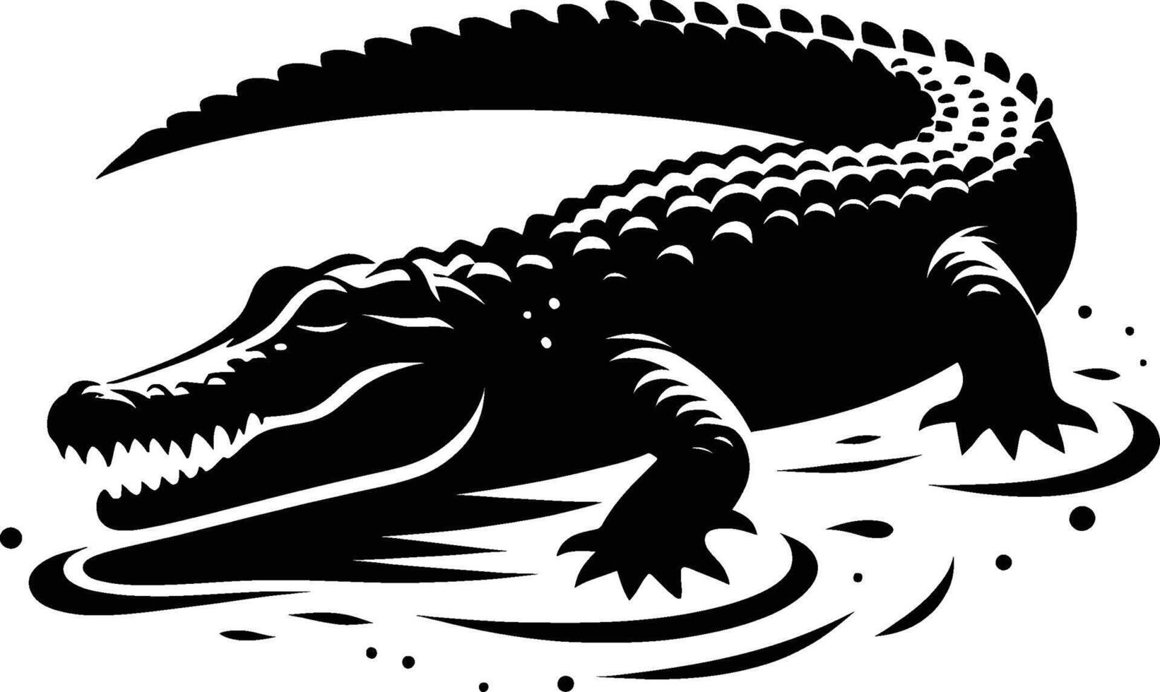 Detailed Crocodile Silhouette Facing Left on White vector