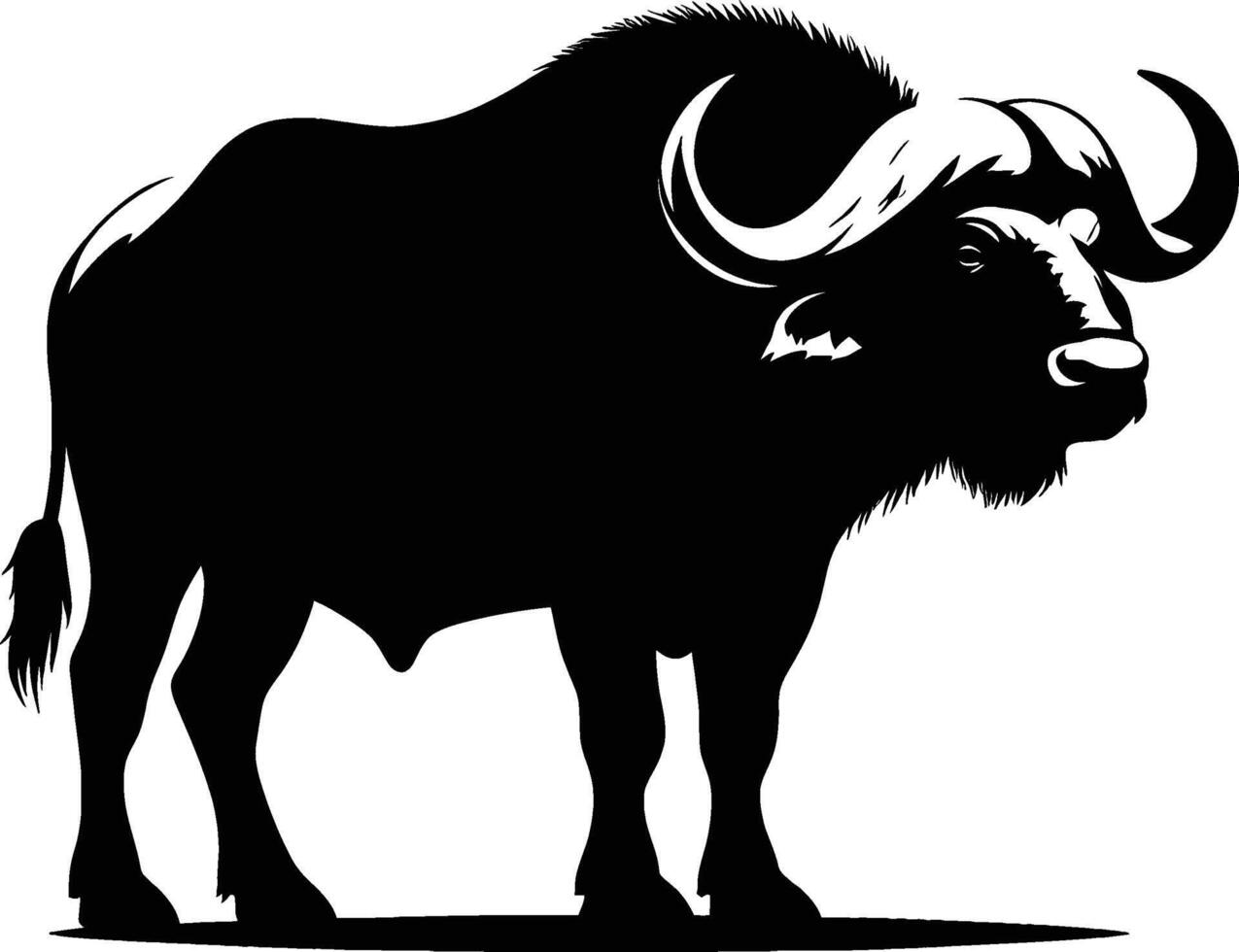 Majestic African Buffalo Silhouette Resting on White Canvas vector