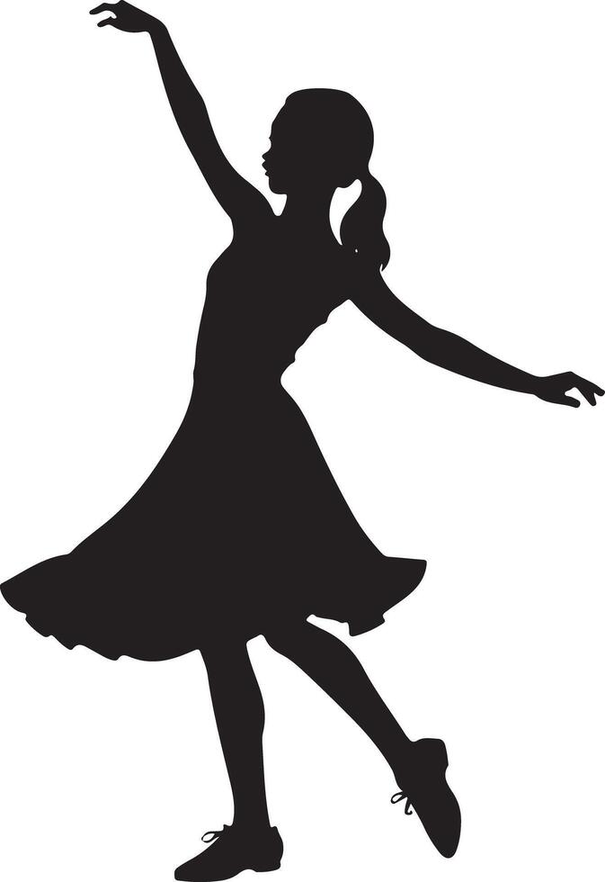 Elegant Girl Dancing Silhouette in Profile on White Background vector