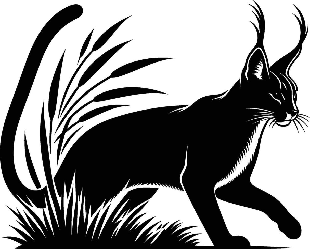Expressive Caracal Silhouette Profile on White vector