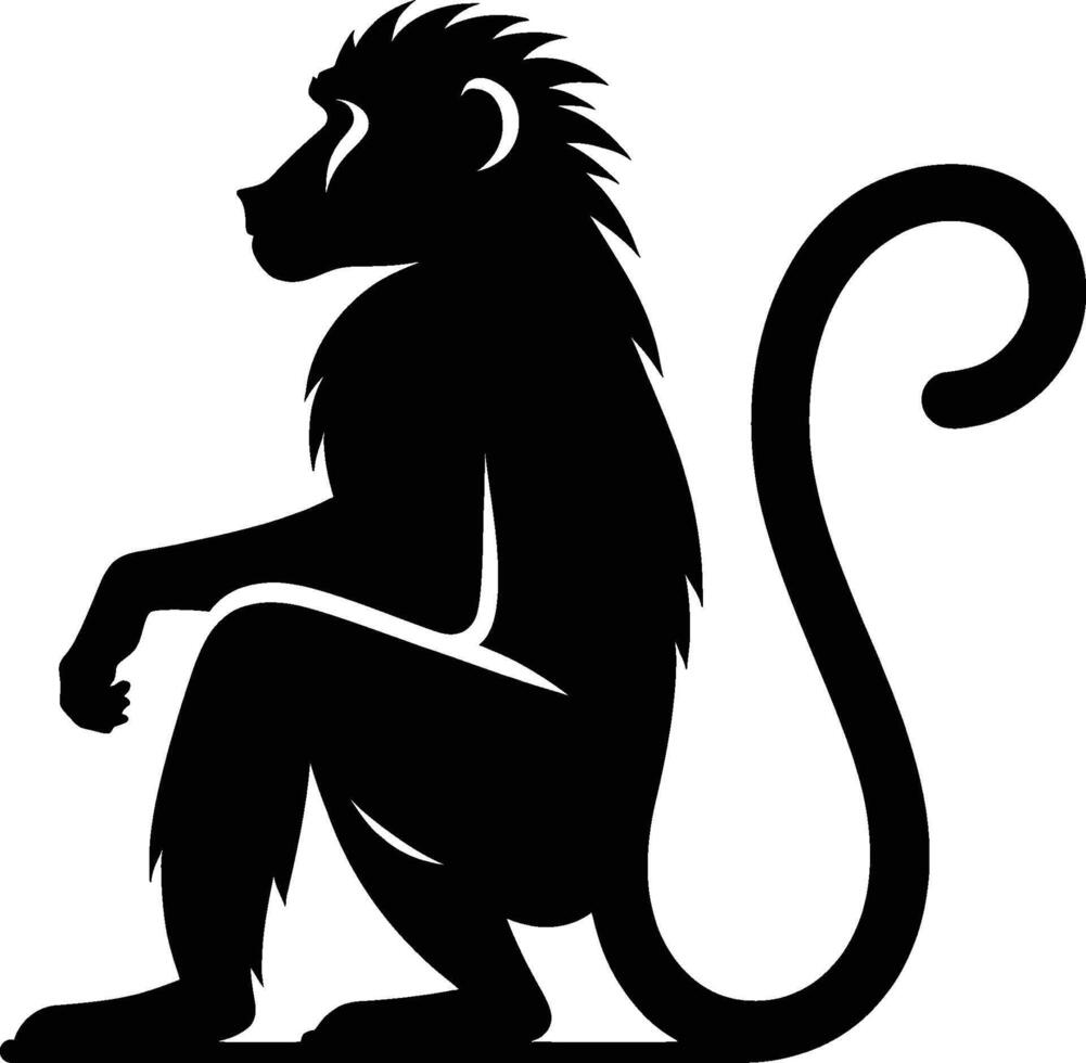 Baboon Silhouette in Alert Stance on Clean White vector