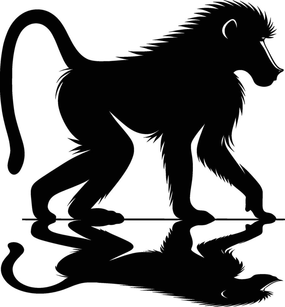 Detailed Baboon Silhouette Facing Right on White Background vector