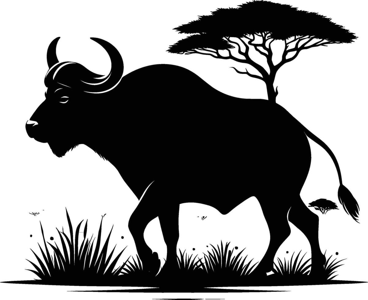 African Buffalo Silhouette Illustration on Plain White Background vector