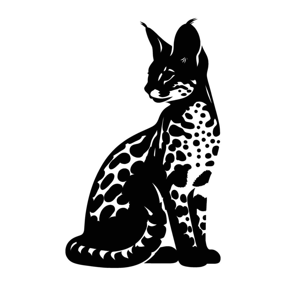 Sleek Serval Silhouette on White Background vector