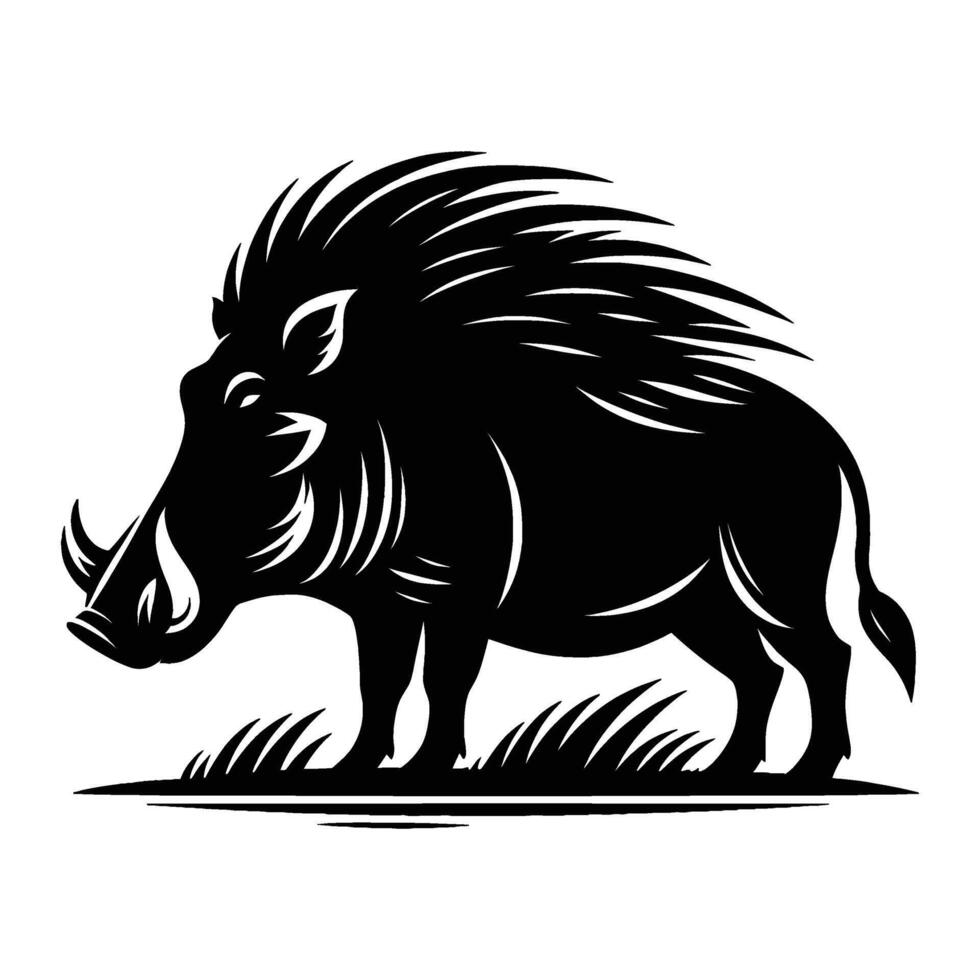 Bold Warthog Silhouette on White Background vector