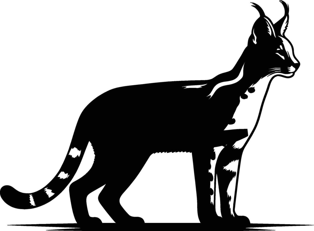 Graceful Serval Silhouette Walking on White vector