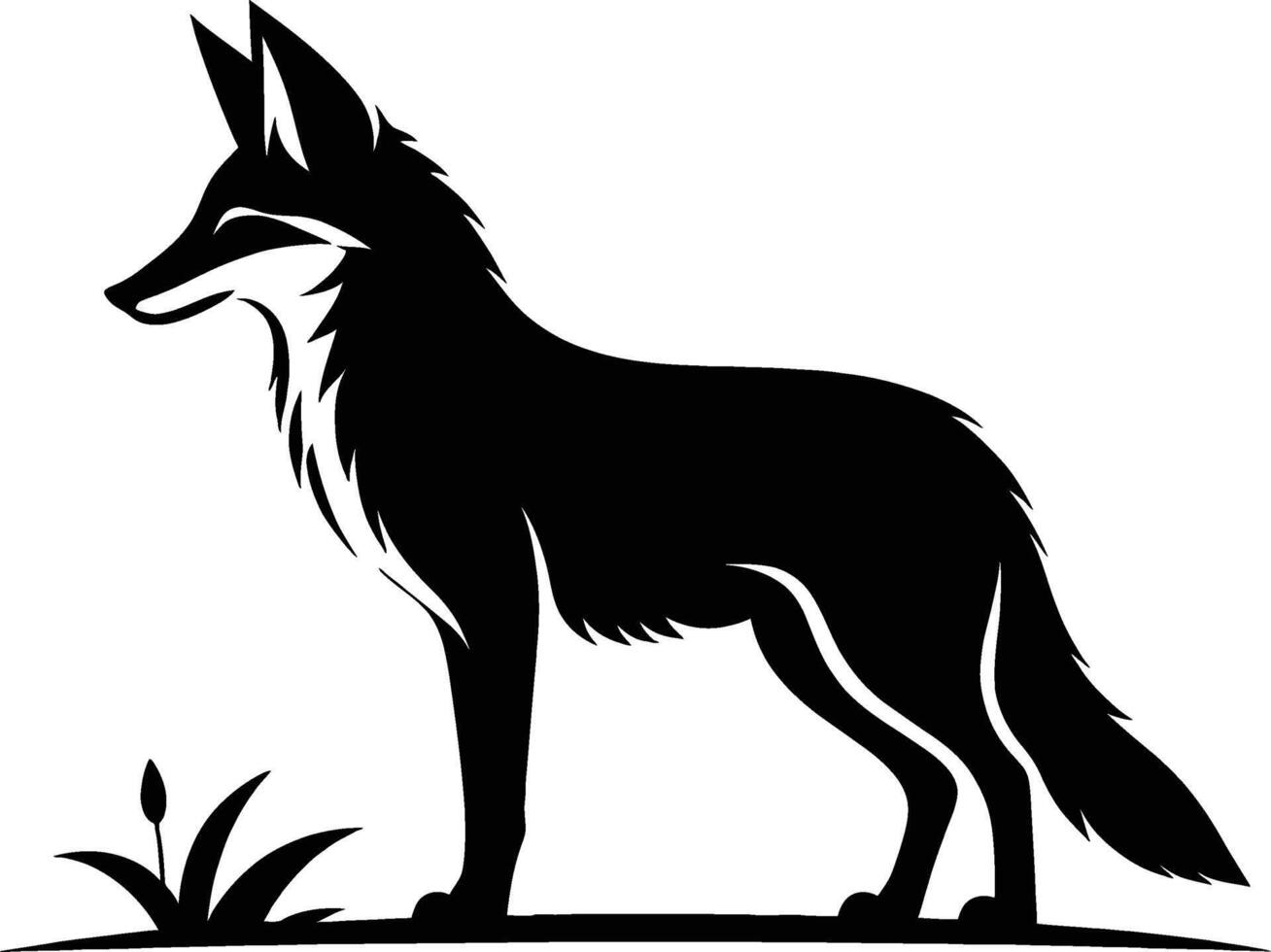 Jackal Silhouette in Hunting Stance on White Background vector