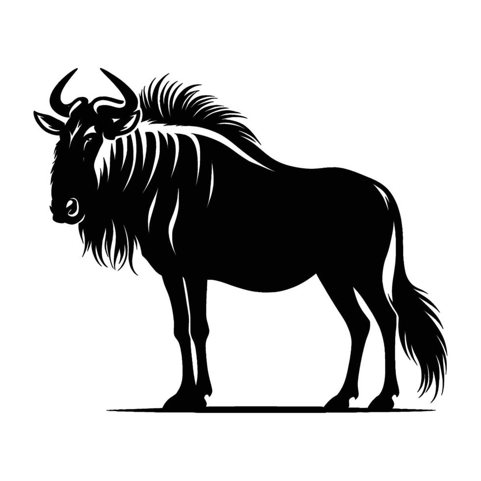 Minimalist Wildebeest Silhouette Illustration on White vector