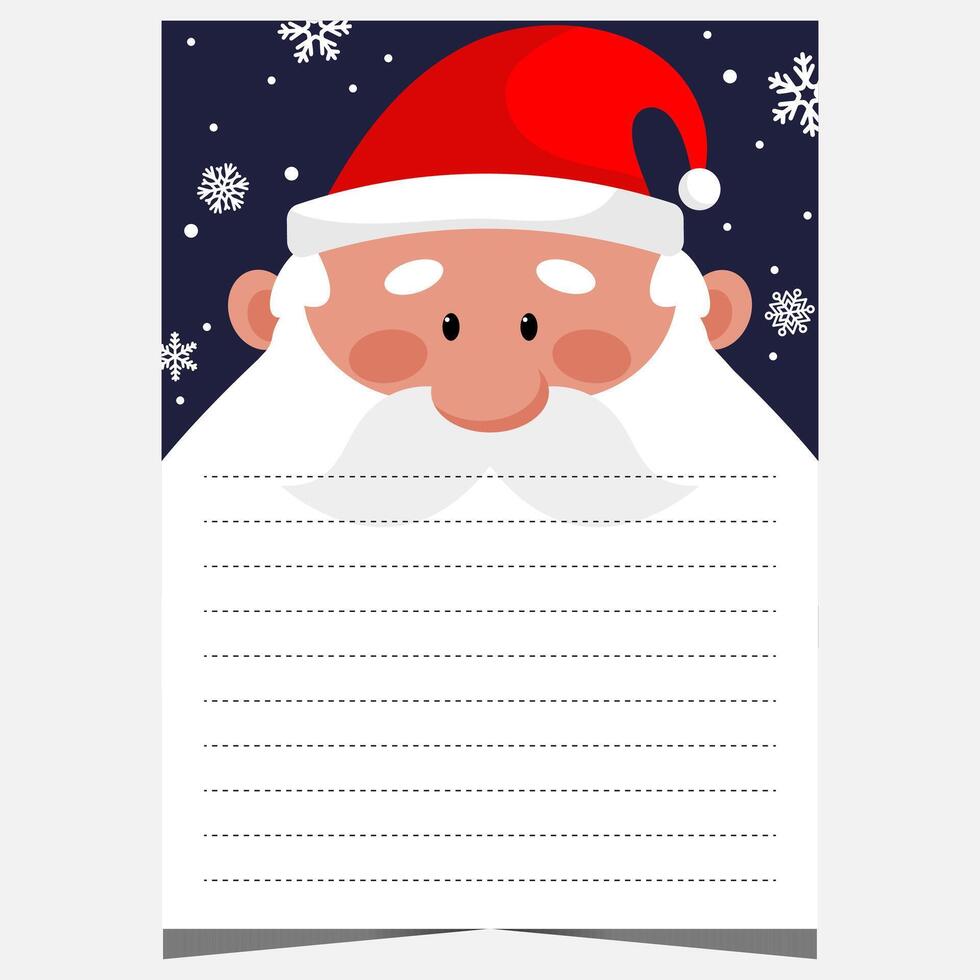 Christmas letter to Santa or wish list with empty lines to fill out by children during winter holidays. Christmas postcard with cute Santa Claus character. vector