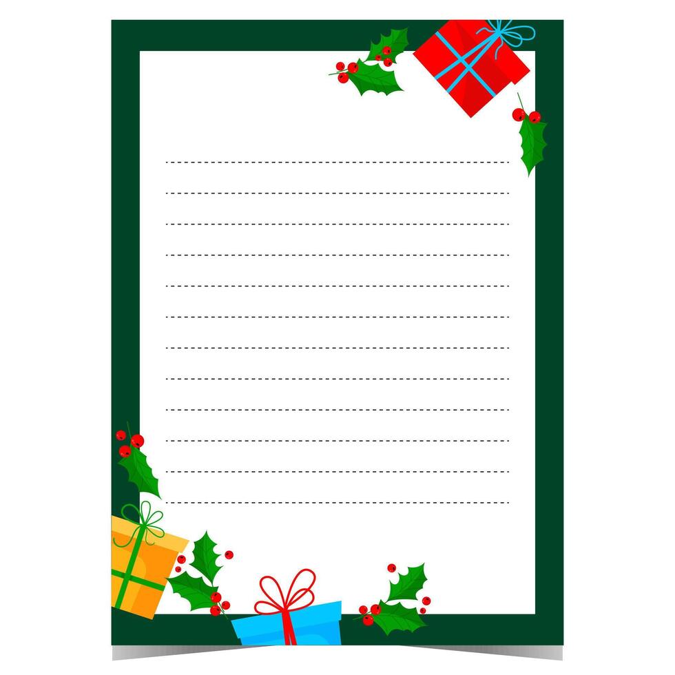 Christmas postcard or letter to Santa template with empty lines to complete by kids during winter holidays. Ready to print or for web illustration with decoration elements. vector