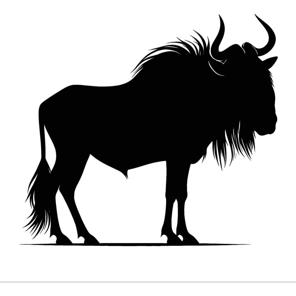 Bold Wildebeest Silhouette Profile on White Background vector