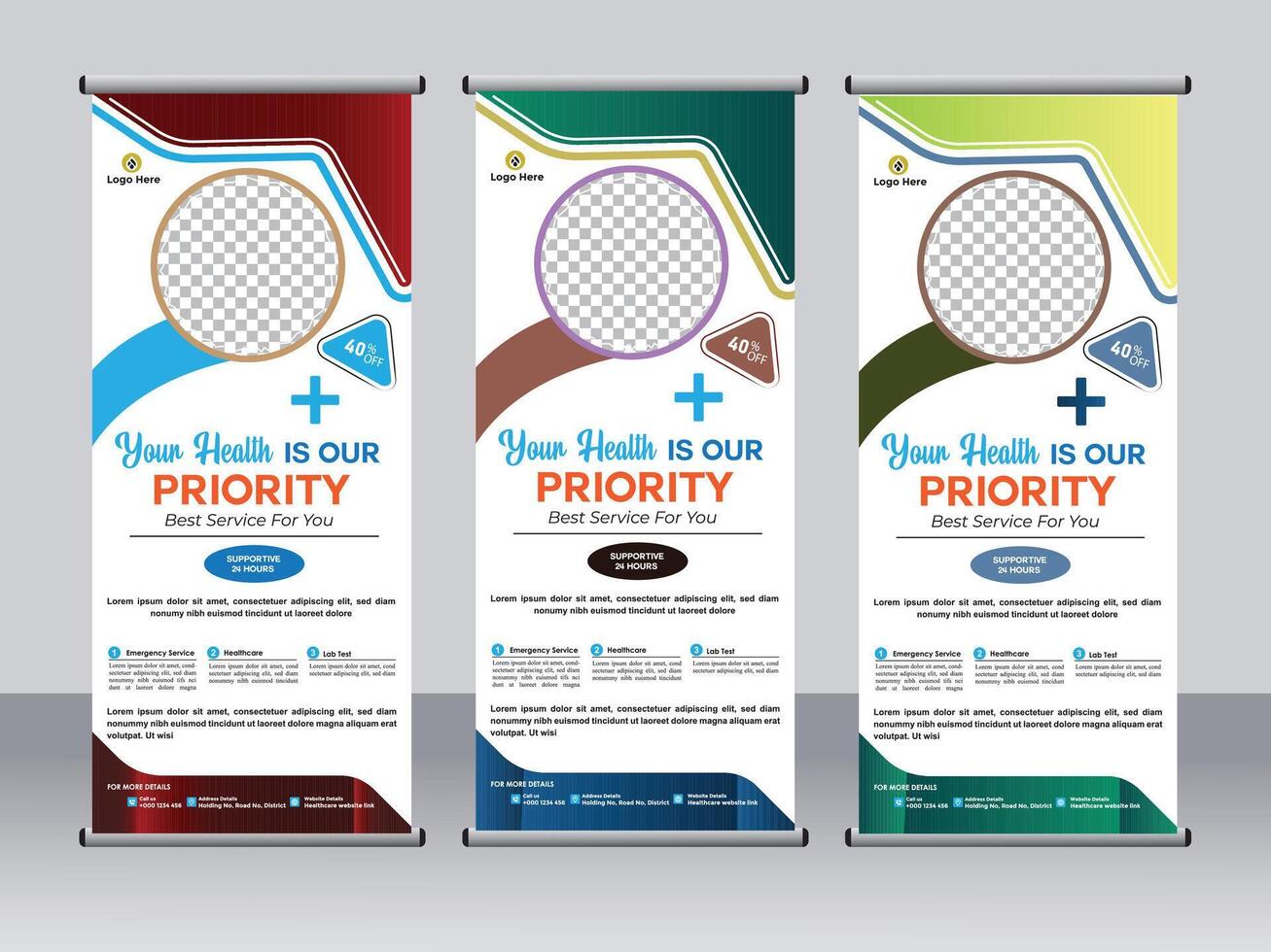 Medical Healthcare Hospital roll up stand banner template design vector
