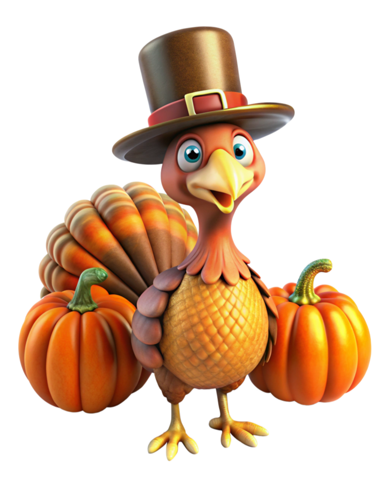 Cute Thanksgiving Turkey with Pumpkin Display png