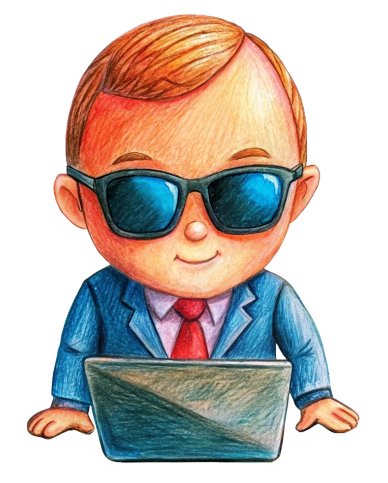 Boss Baby in Tie and Suit Working on Laptop png