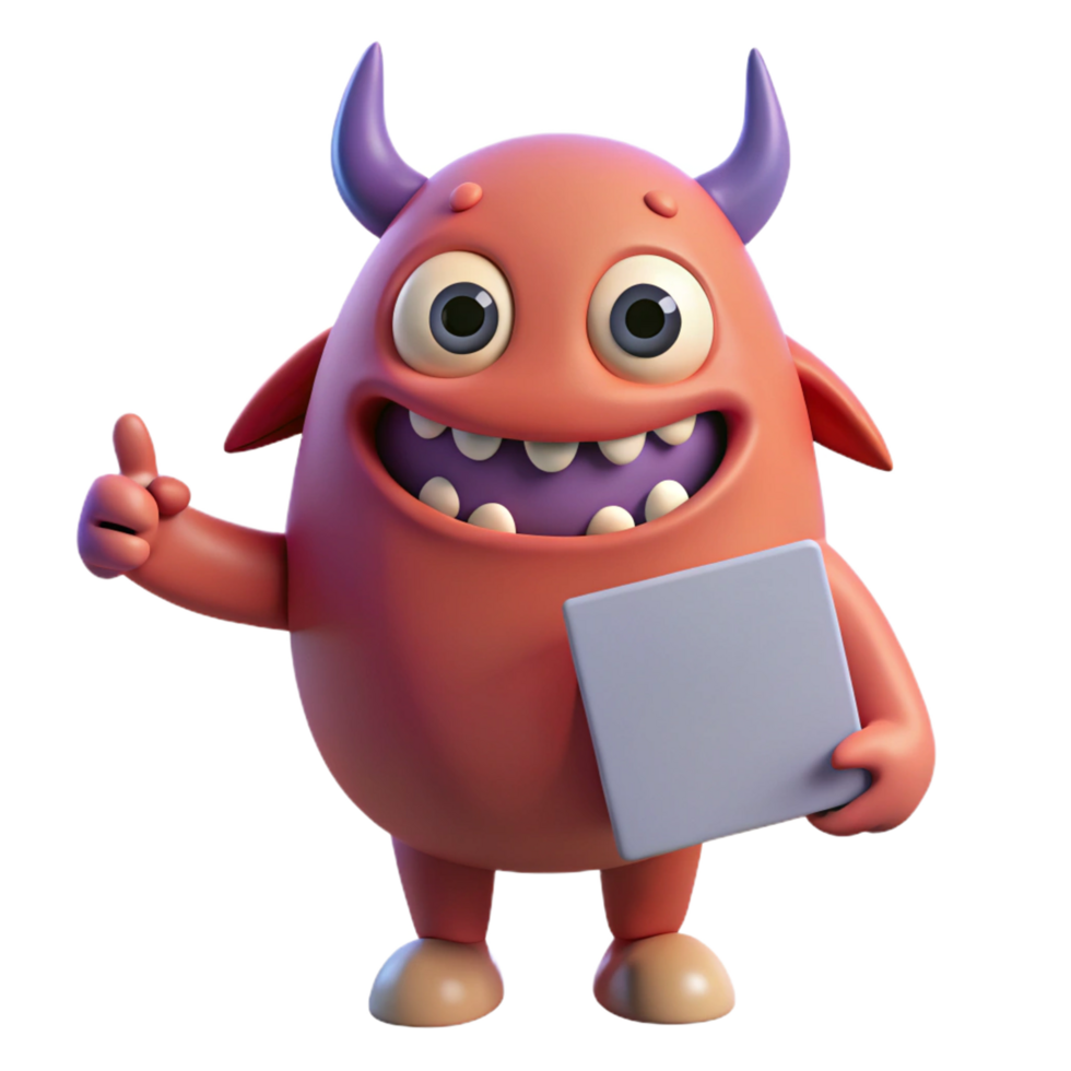 Monster with Blank Signboard and Cute Expression png