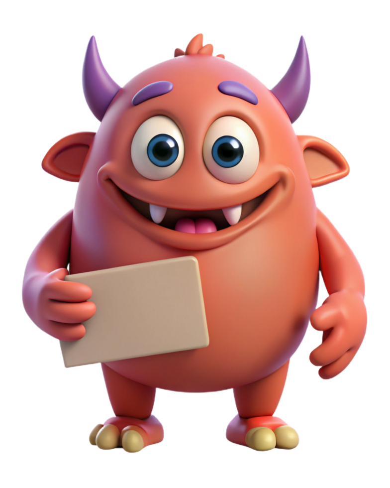 Cartoon Monster with Blank Signboard for Text png