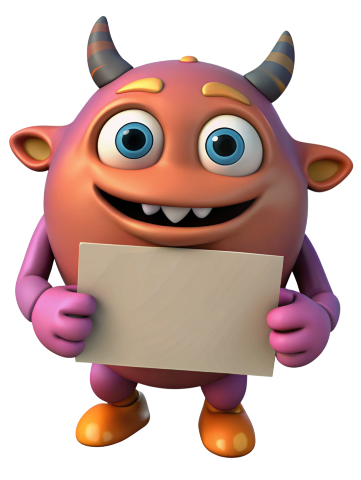 Adorable Monster Holding a Board for Text png