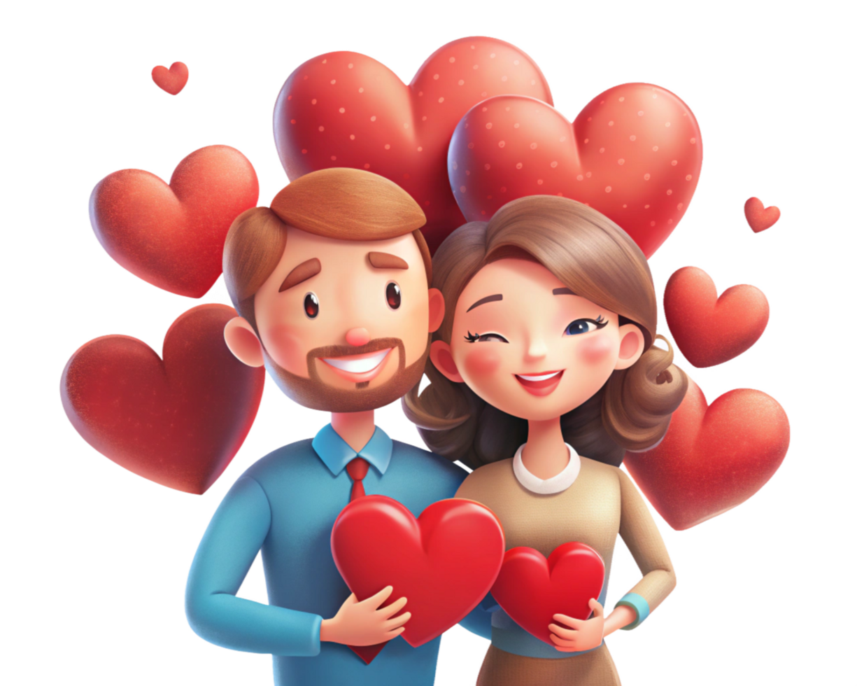 Smiling Couple Surrounded by Heart Shape Decor png
