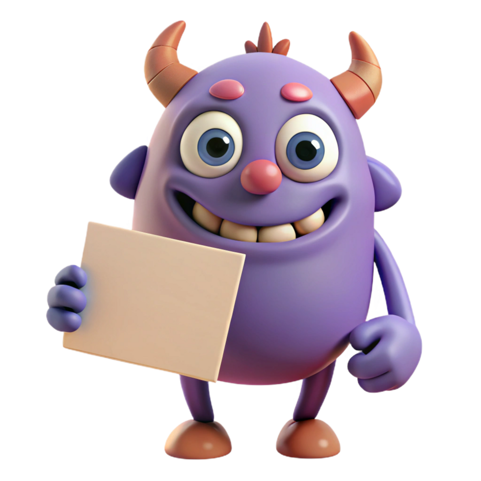 Friendly Monster Character with Blank Board png