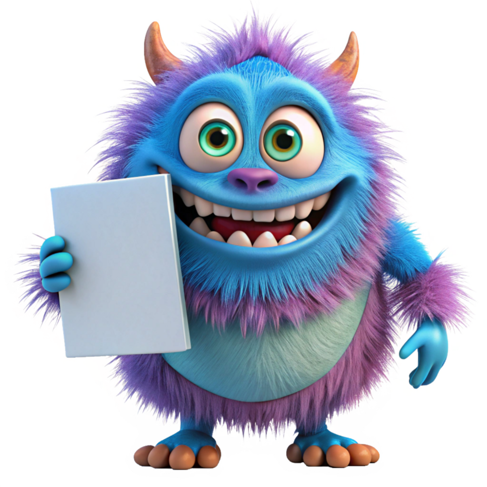 Cartoon Monster with Blank Board for Custom Text png