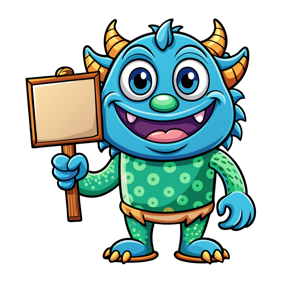 Cute Monster Character Holding Signboard for Messages png