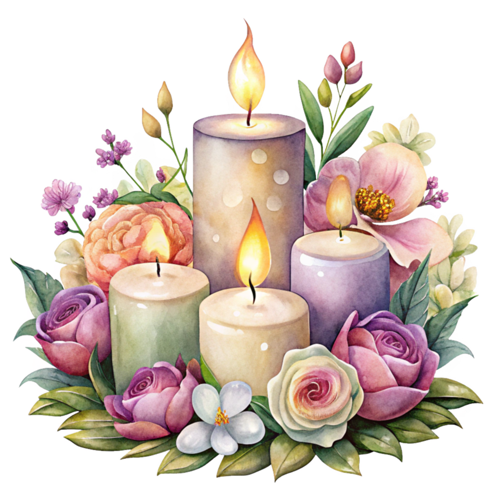 Romantic Flowers and Candlelight Decor png