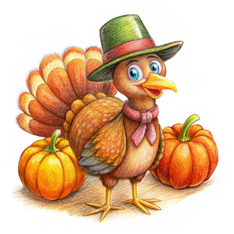 Adorable Turkey with Thanksgiving Pumpkin png