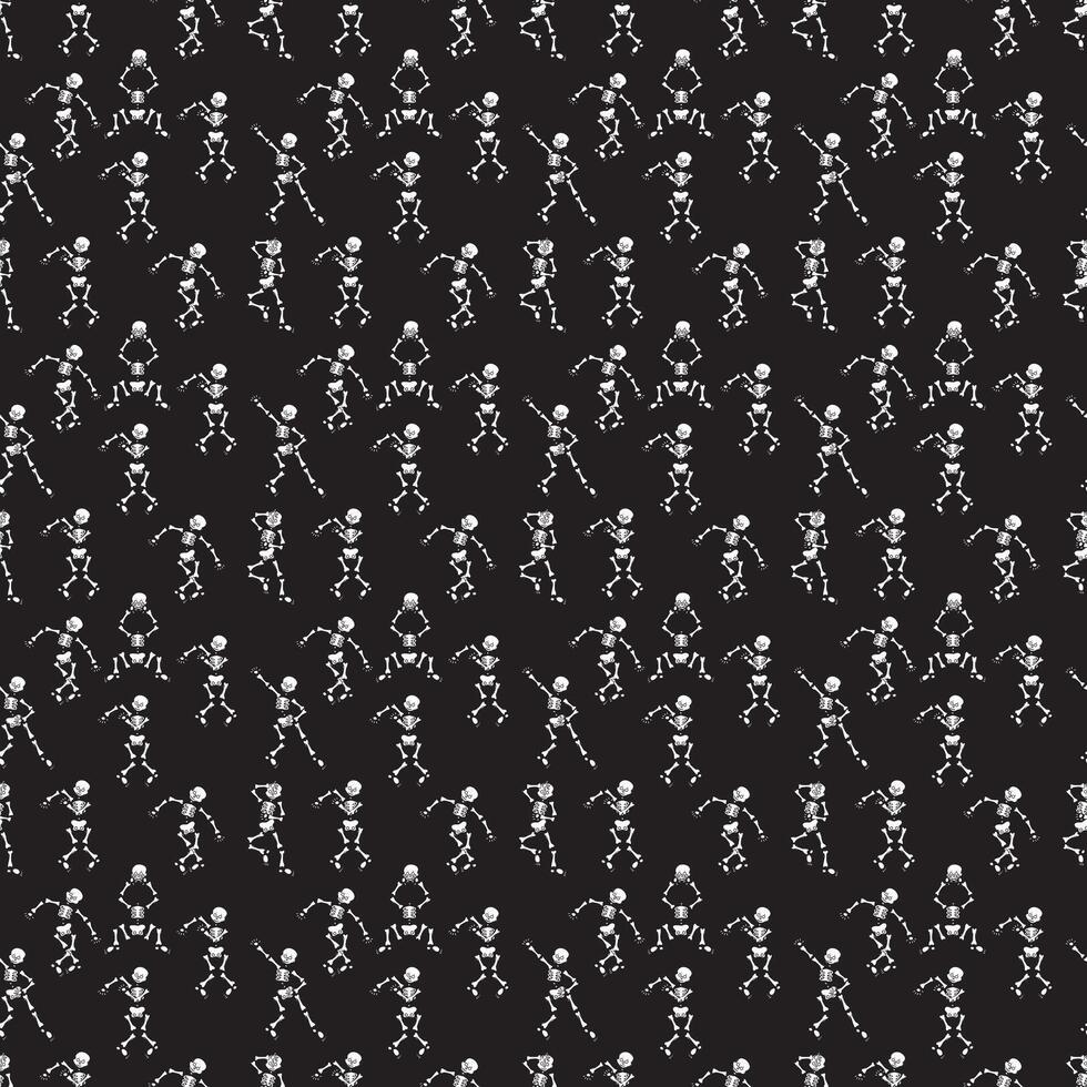 Dancing skeletons on a black background. Seamless pattern. vector