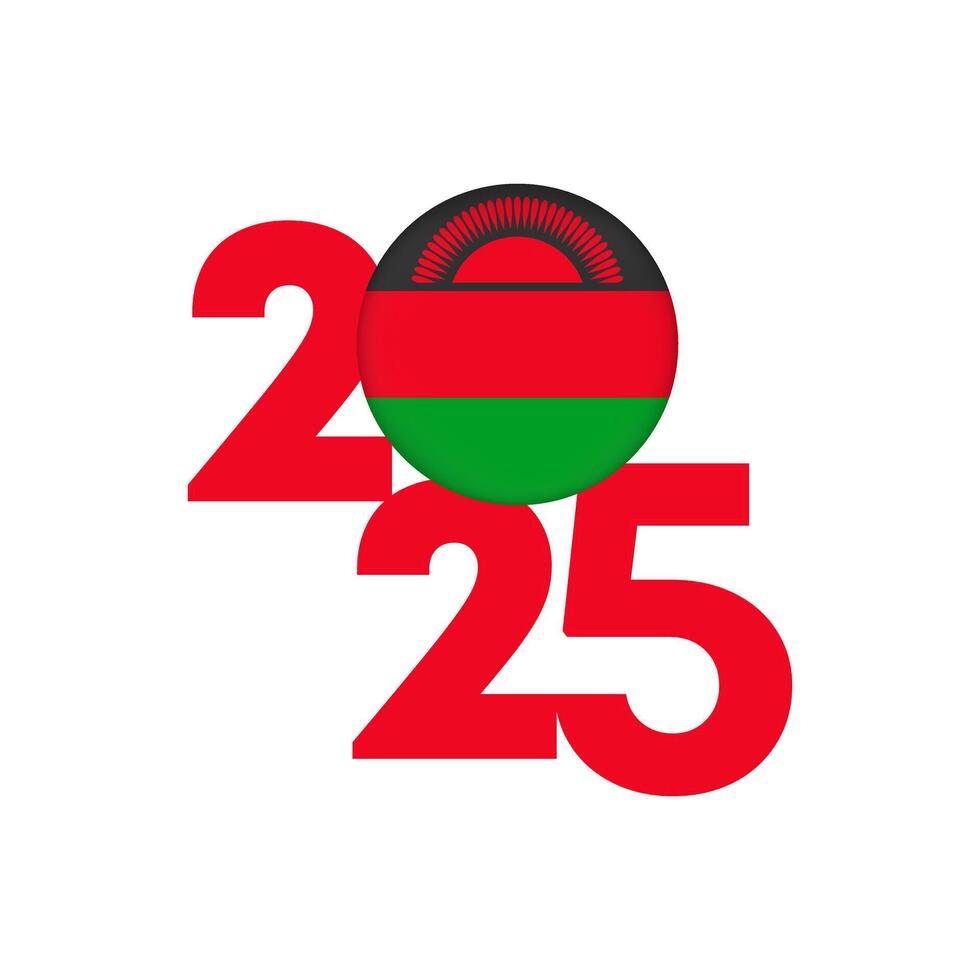 2025 banner with Malawi flag inside. illustration. vector