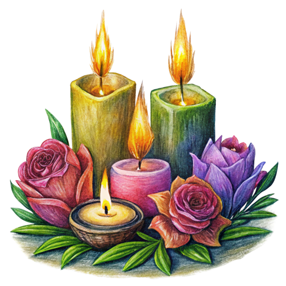 Soft Candle Glow with Floral Display png