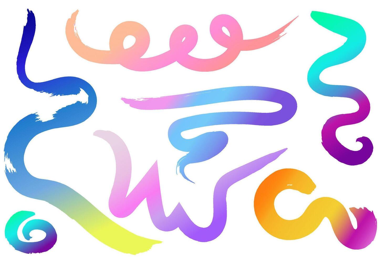 Colorful gradient blend brush lines. Curvy brush strokes isolated on white background. vector
