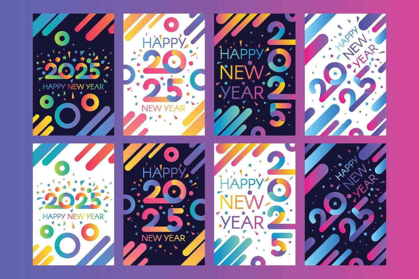 Vertical Happy 2025 New Year Poster Templates Set vector