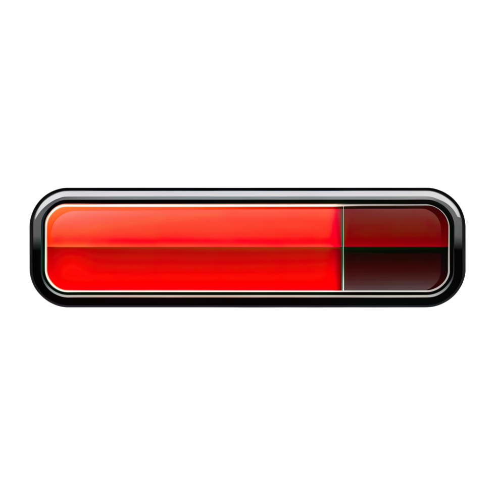A red loading bar icon on transparent background. the loading bar is in Rectangular shape with black border, red fill, partially filled. png